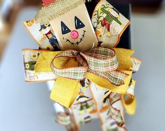 Scarecrow Wreath Bow for Thanksgiving Fall Harvest Home Decor