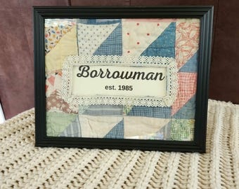 Personalized Wall Hanging Frame with Vintage Quilt