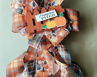 Fall Autumn Harvest Bow Pumpkin Patch Door Wreath Attachment Seasonal Home Decor Accent