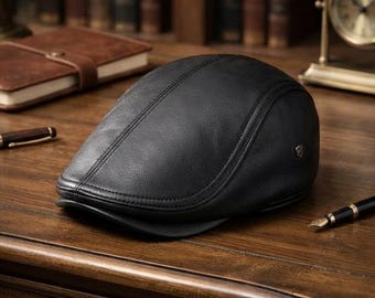 Gorra plana de cuero auténtico – Gorra clásica de repartidor de periódicos