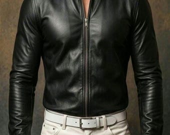 Men's Black Genuine Leather Zip-Up Shirt Jacket – Slim Fit Biker Style Streetwear Top