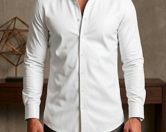 Camisa de cuero blanca para hombre – Corte ajustado con botones – Camisa de moto de lujo estilo streetwear