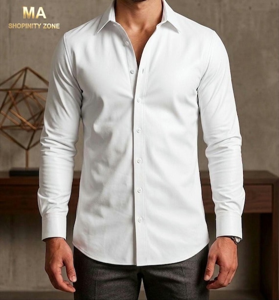 Men’s White Leather Shirt – Slim Fit Button Down – Luxury Streetwear Motorcycle Shirt