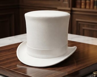 Sombrero de copa de cuero blanco para hombre – Sombrero formal victoriano hecho a mano – Sombrero para traje de boda – Sombrero de disfraz steampunk