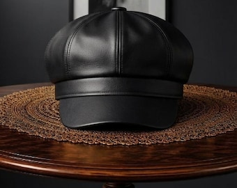 Gorra Newsboy de cuero hecha a mano – Gorro Baker Boy de cuero auténtico – Gorra de taxista vintage – Gorra plana para hombre y mujer – Gorro Gatsby clásico