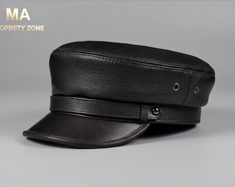Gorra de cadete de cuero genuino hecha a mano, sombrero de pescador motero vintage para hombres y mujeres.