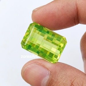 Pixel cut Lab grown peridot gemstone Pendant, Cocktail Ring, and Brooch Loose gemstone..