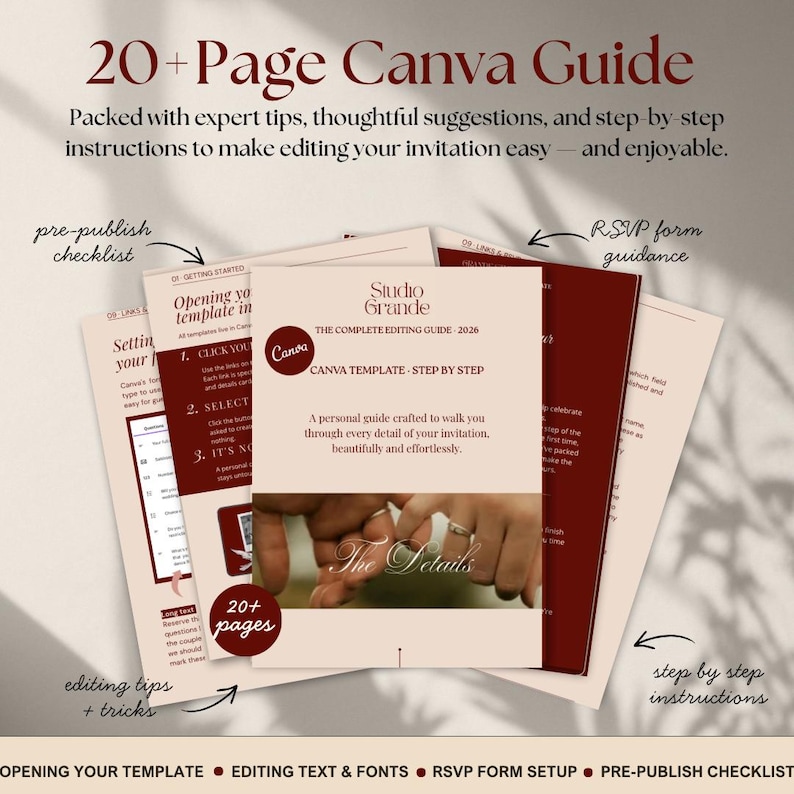Wedding Website Template Canva Editable, Rose Pink Digital Invitation 5 ...