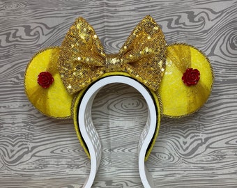 Belle Mouse Ear Headband, Beauty and the Beast Mouse Ears, Beauty and the Beast Mouse Ear Headband, Princess Belle, Belle Mouse Ears