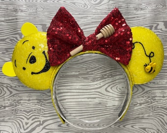 Winnie the Pooh Mouse Ears, Pooh Bear Mouse Ears, Pooh Bear Minnie Ears, Winnie the Pooh Minnie Ears, Winnie the Pooh Mouse Ears Headband