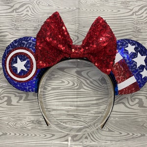 Captain America Mouse Ears, Captain America Mouse Ear-hoofdband, Avengers Mouse Ears, Avengers Mouse Ear-hoofdband, Captain America Mickey Ears