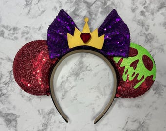 Evil Queen Mickey Ears, Evil Queen Minnie Ears, Evil Queen Mouse Ears Headband, Evil Queen Mouse Ears, Villain Ears, Villain Mouse Ears