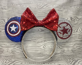 Captain America Civil War Mouse Ears Headband, Captain America Mouse Ears, Winter Soldier Mouse Ears, Cap and Bucky Mouse Ears, Avengers