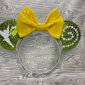 Tinkerbell Glow-in-the-Dark Mouse Ears Headband, Tinkerbell Mickey Ears, Tinkerbell Minnie Ears, Tinkerbell Mouse Ears, Peter Pan Mouse Ears image 1
