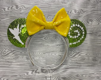 Tinkerbell Glow-in-the-Dark Mouse Ears Bandeau, Tinkerbell Mickey Ears, Tinkerbell Minnie Ears, Tinkerbell Mouse Ears, Peter Pan Mouse Ears