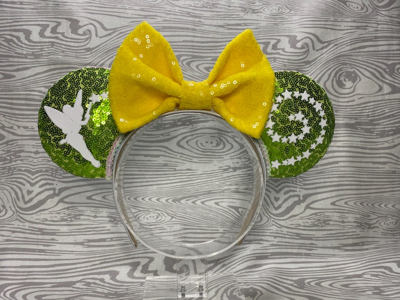 Tinkerbell Glow-in-the-Dark Mouse Ears Headband, Tinkerbell Mickey Ears, Tinkerbell Minnie Ears, Tinkerbell Mouse Ears, Peter Pan Mouse Ears image 1