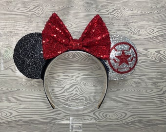 Winter Soldier Mouse Ears, Bucky Barnes Mouse Ears, Winter Soldier Mouse Ear Headband, Bucky Barnes Mouse Ear Headband, Mickey Mouse Ears