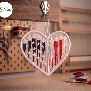 American Flag Fighter Jet Heart FSL – Free Standing Lace Embroidery Design | Machine Embroidery File