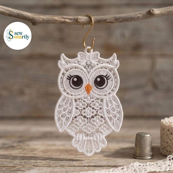 Free Standing Lace Owl Embroidery Design – Woodland Animal Machine File (Digital Download)