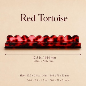 May include: Red tortoise-shell shelf with a scalloped top edge. The shelf is 17.5 inches long and 2.8 inches wide. The text "Red Tortoise" is above the shelf.
