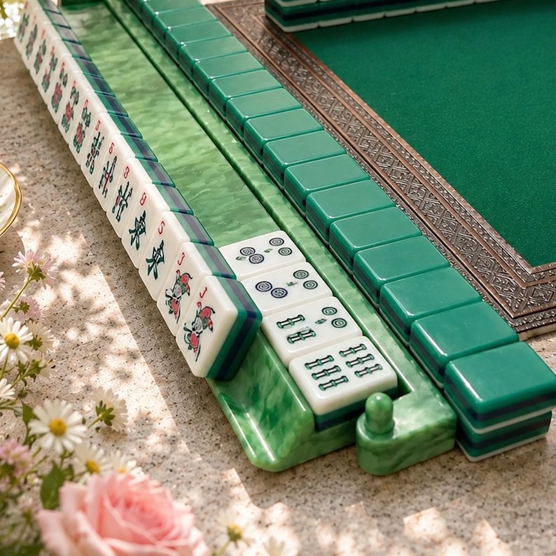 Jadegrönt Mahjong-skenset, amerikanskt Mahjong-ställ i akryl, spelbord för bröllopshelgen, present till brudföljet bild 4