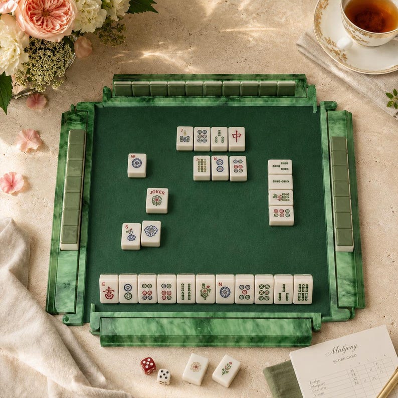 Jadegrönt Mahjong-skenset, amerikanskt Mahjong-ställ i akryl, spelbord för bröllopshelgen, present till brudföljet bild 1