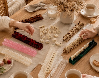 Mahjong-kakelställ med magnetisk tryckare, akrylvåghållare för trädgårdsbrunch och värdinnapresent