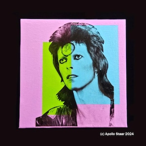 DAVID BOWIE Mini 6&quot;x6&quot; Pop Art Painting Ziggy Stardust Rebel Rebel Thin White Duke Aladdin Sane Young Americans 1970s Glam Rock England UK
