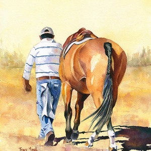 Bay horse Job Well Done watercolor horse watercolor print
