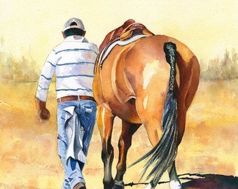 Bay horse Job Well Done watercolor horse watercolor print