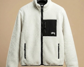 Veste zippée unisexe réversible en polaire Sherpa 8 balles | Doudoune chaude avec poche poitrine | Vêtements d'hiver