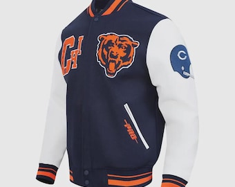 Veste universitaire inspirée des Bears de Chicago | Veste Letterman en laine bleu marine et blanc | Club de football