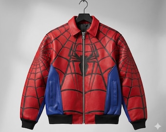Costume de veste en cuir rouge inspiré de Spider-Man - Veste mode unisexe - Costume de cosplay cadeau pour lui et elle