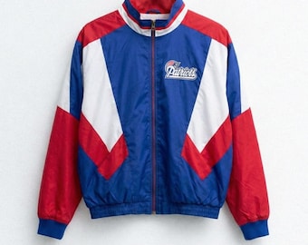 veste coupe-vent vintage des New England Patriots des années 90 - vêtements de sport de football rétro rouge bleu blanc, cadeau veste de ventilateur classique pour lui