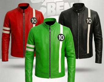 Blouson Ben 10 fait main en cuir véritable - Costume cosplay Alien Force et Omniverse
