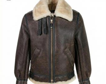 Veste Leon S Kennedy en peau de mouton retournée, Resident Evil 4 B3 marron en cuir, manteau avec col en fourrure de mouton véritable, Cosplay RE4