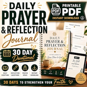 Daily Prayer & Reflection Journal | 30 Day Devotional | Faith Growth Workbook | Christian Journal Printable