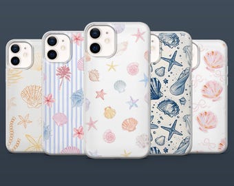 Funda para teléfono con diseño de concha marina y vibraciones náuticas para iPhone 16, 15, 14, 13, 12, Samsung S25Fe, S24, S23, S22, A16, A26, A56, Pixel 9Pro, 8A.