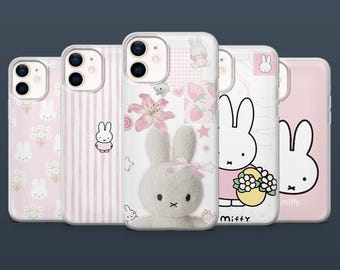 Funda para teléfono Pink Miffy con diseño de conejito kawaii para iPhone 17, 16, 15, 14, 13, Samsung S25Fe, S24, S23, S22, A16, A26, A56, Pixel 9Pro, 8A.