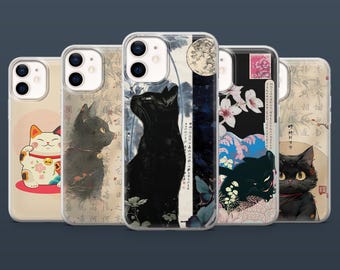 Funda de teléfono con diseño de gato japonés Lucky Cat para iPhone 16, 15, 14, 13, 12, Samsung S25Fe, S24, S23, S22, A16, A26, A56, Pixel 9Pro, 8A.