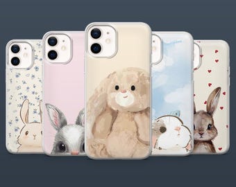 Funda de teléfono sencilla con diseño de conejito kawaii para iPhone 17, 16, 15, 14, 13, Samsung S25Fe, S24, S23, S22, A16, A26, A56, Pixel 9Pro, 8A.