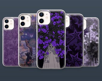 Funda gótica morada con diseño de horror grunge punk para iPhone 16, 15, 14, 13, 12, Samsung S25Fe, S24, S23, S22, A16, A26, A56, Pixel 9Pro, 8A.