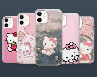 Funda de teléfono Hello Kitty con dibujos animados en color rosa para iPhone 17, 16, 15, 14, 13, Samsung S25Fe, S24, S23, S22, A16, A26, A56, Pixel 9Pro, 8A.