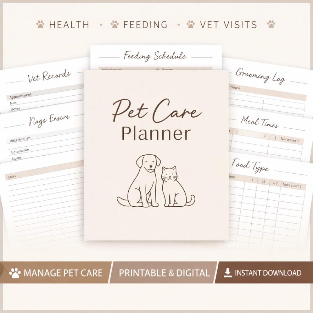 Pet Care Planner Printable | Health, Feeding, Vet Records (digital ...