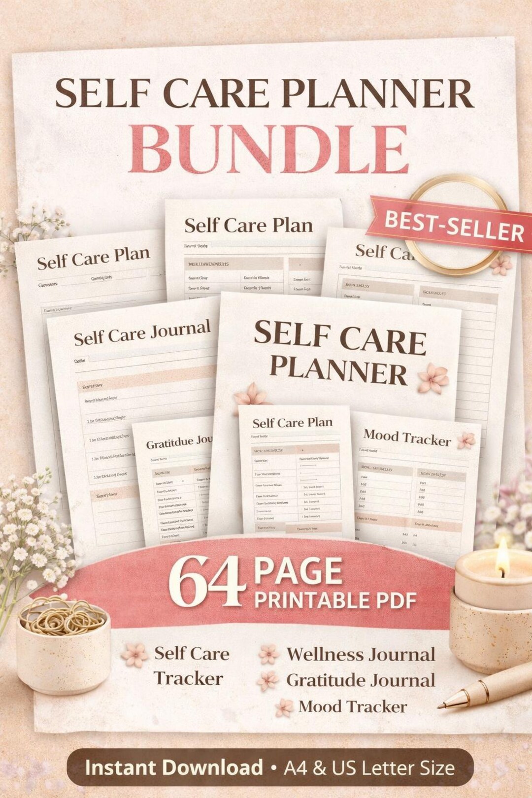 Self-care Wellness Planner Journal | Daily Gratitude Mental Health ...