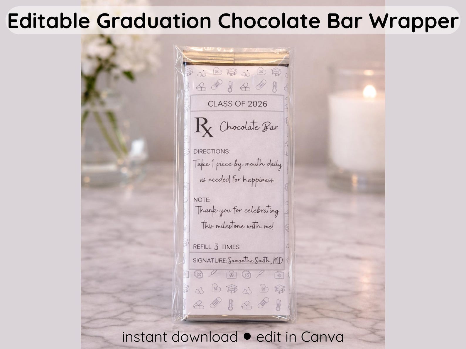 Medical Graduation Chocolate Wrapper – Lab Coat, Prescription Design ...
