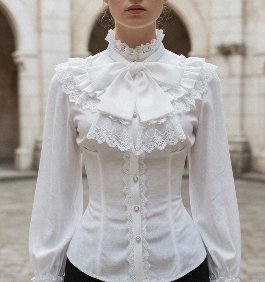 Blouse met boord KANT zwart | Blouses