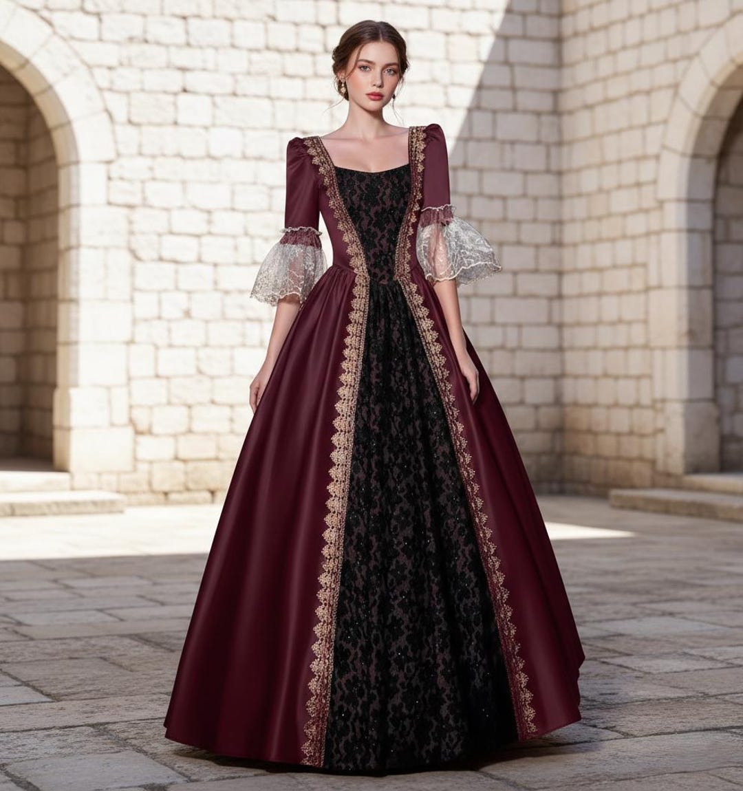 Ballroom Robe Medieval Medieval Ball Gown, Renaissance Queen Dress, Applique Stage Performance ...