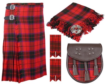 Kilt de rose écossaise de 8 verges - paquet de kilt de 8 verges de rose écossaise traditionnelle écossaise - avec livraison gratuite et 5 accessoires