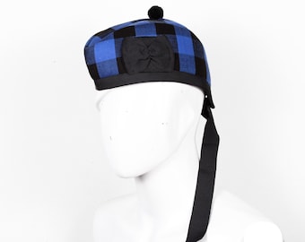Casquette écossaise écossaise de buffle - chapeau Glengarry à carreaux buffle fait main - casquette militaire de piper de buffle - chapeau kilt de tartan dans toutes les tailles